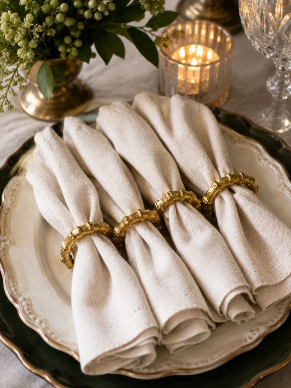 Set of 4 Faux Bamboo Gold Napkin Rings | Vintage Hollywood Regency Style